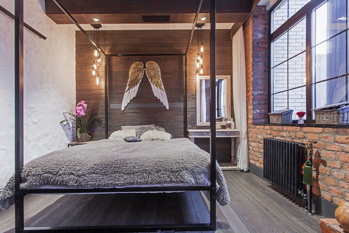 bed in een loft-stijl interieur