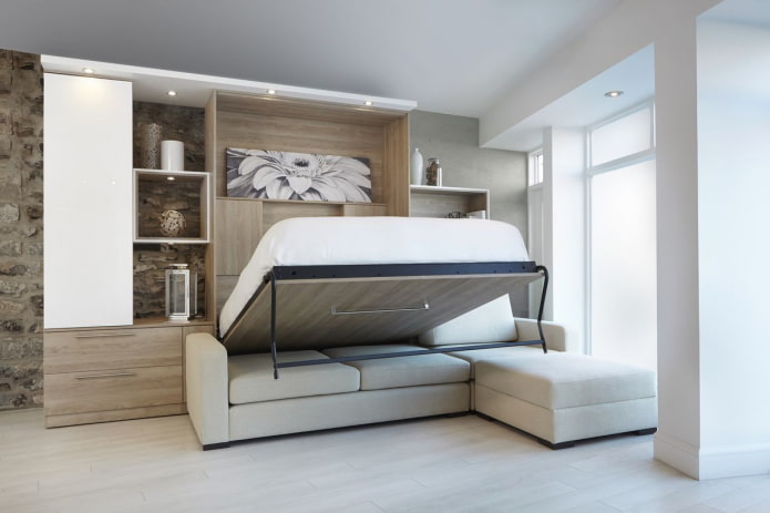 kledingkastbed met bank in het interieur