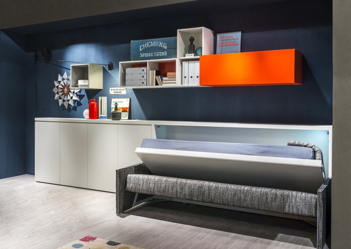 bed-nachtkastje in het interieur