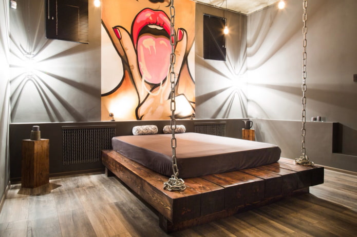 houten bed in loftstijl