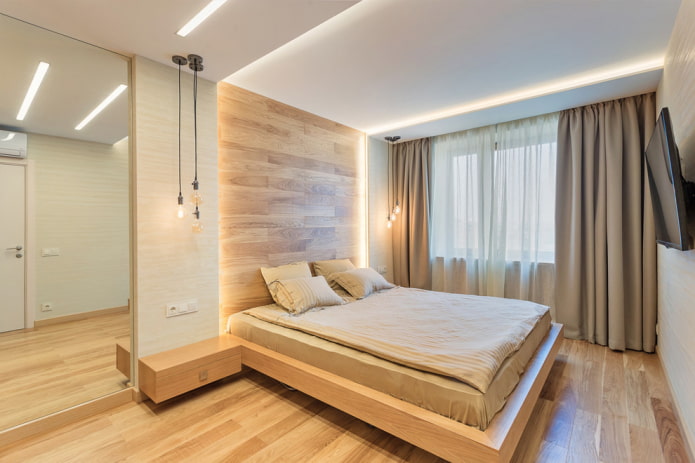 houten bed zonder rugleuning in het interieur