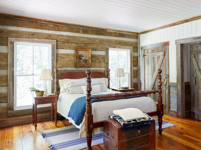 houten bed in landelijke stijl