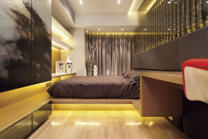 houten bed in hightech stijl