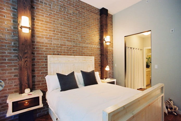 houten bed in het interieur