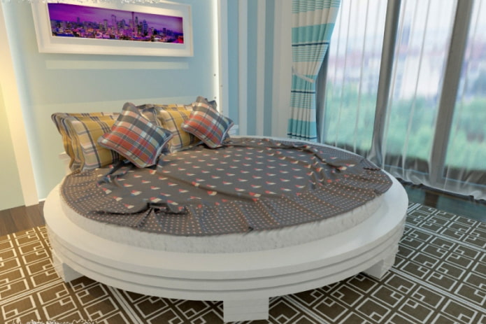 houten rond bed in het interieur