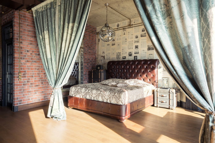 bed met een zacht hoofdeinde in loftstijl