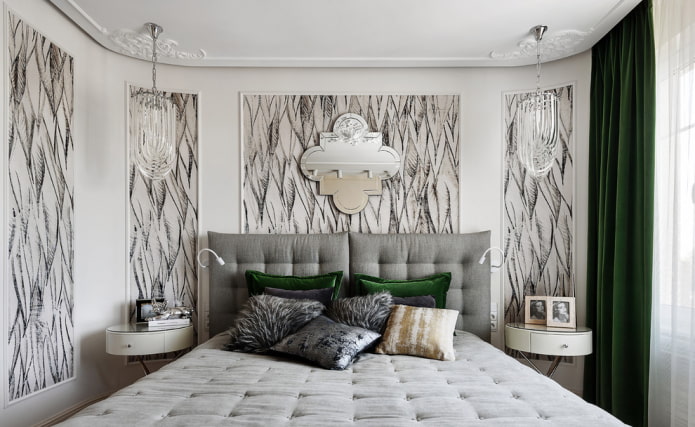 bed met grijs hoofdeinde in het interieur