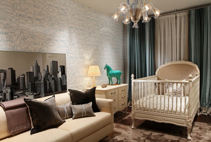 babybedje in het interieur van de woonkamer