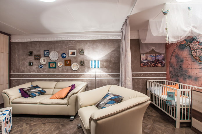 babybedje in het interieur van de woonkamer