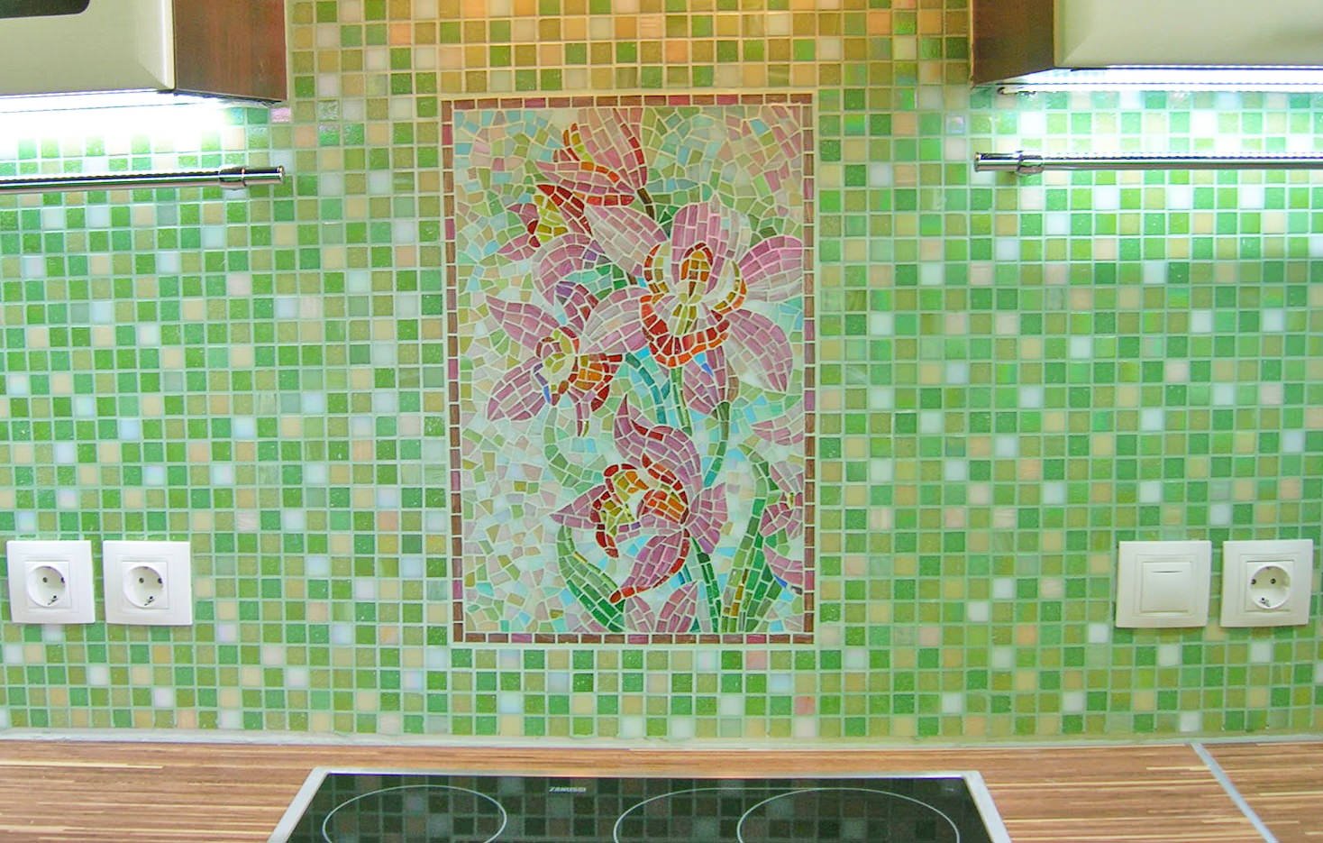 keukenschort van moza?ek met bloemen