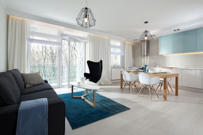 Keuken-woonkamer in minimalistische stijl