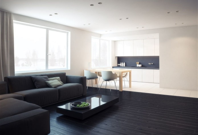 Minimalistische keuken-woonkamer