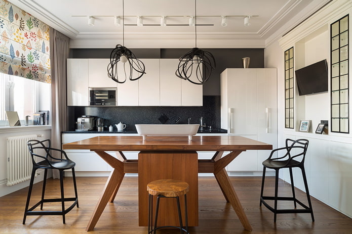 Ontwerp van een eetgroep in de keuken in moderne stijl