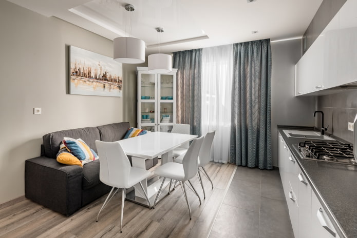 Ontwerp van een eetgroep in de keuken in moderne stijl
