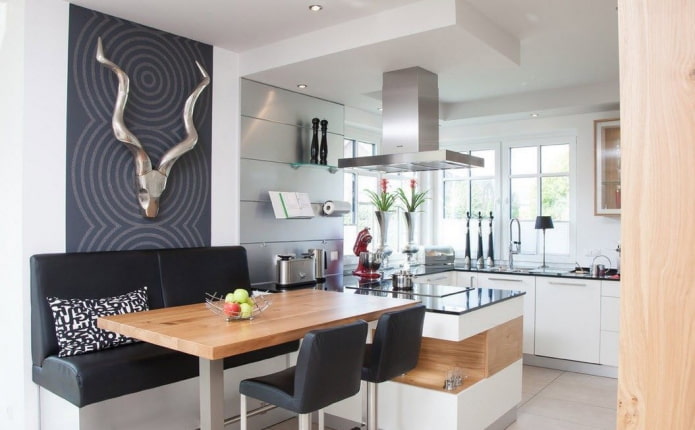 Ontwerp van een eetgroep in de keuken in moderne stijl