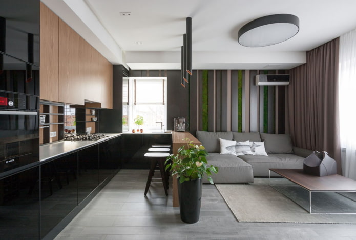 interieur van de keuken-woonkamer in Art Nouveau-stijl