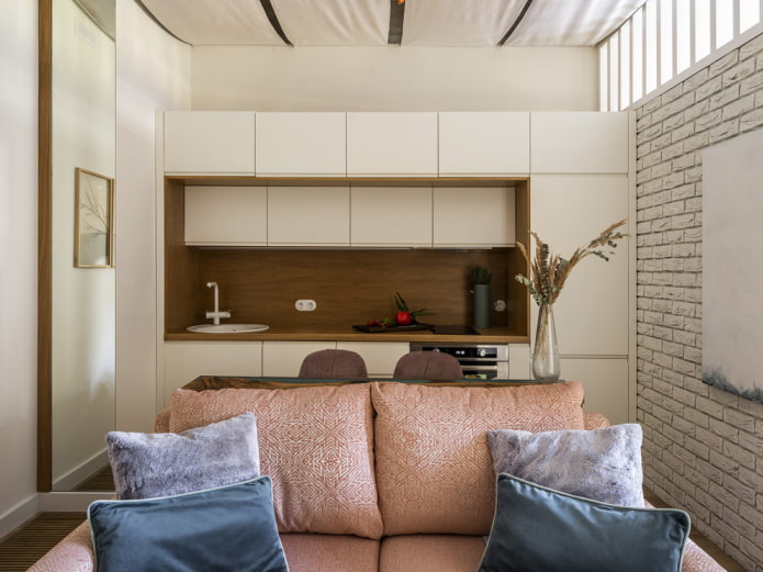 meubels in het interieur van de keuken-woonkamer