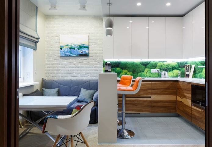 meubels in het interieur van de keuken-woonkamer