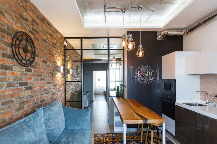 zonering van een keuken-woonkamer van 12 vierkante meter