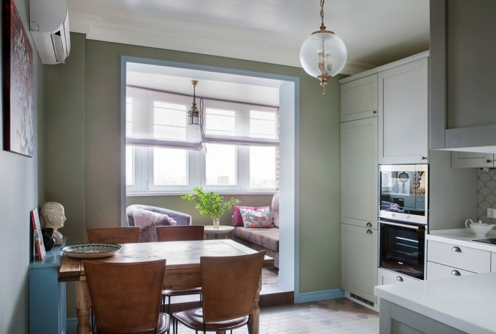 keuken-woonkamer interieur met balkon