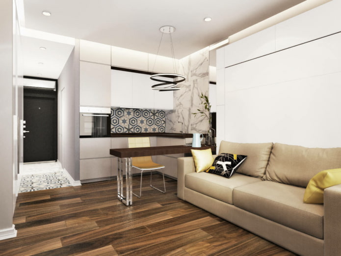locatie van de bank in het interieur van de woonkeuken