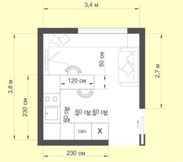 vierkante keuken-woonkamer