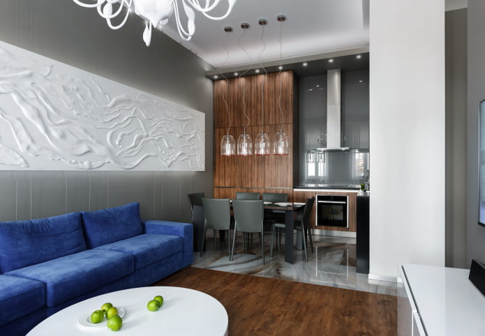 interieur van een woonkeuken van 15 vierkante meter in moderne stijl