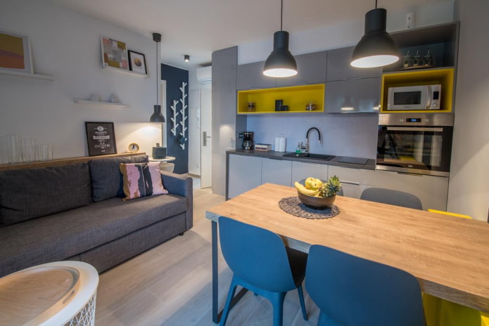 inrichting van een woonkeuken van 16 vierkante meter