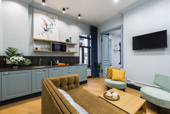 inrichting van een woonkeuken van 16 vierkante meter