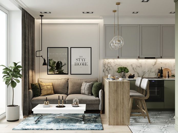 zonering van een woonkeuken van 16 vierkante meter