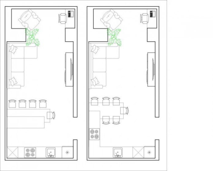 planning van een woonkeuken van 30 vierkante meter