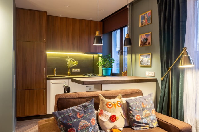 ontwerp van het interieur van de keuken-woonkamer