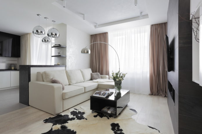 ontwerp van het interieur van de keuken-woonkamer