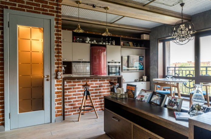 bakstenen muren in het appartement