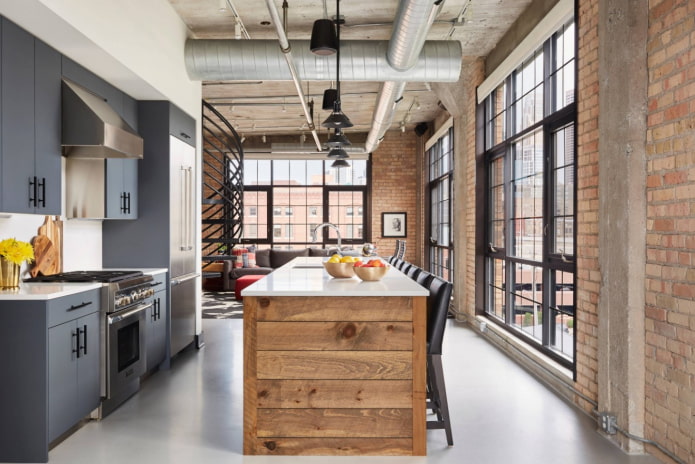 keuken met woonkamer in loftstijl