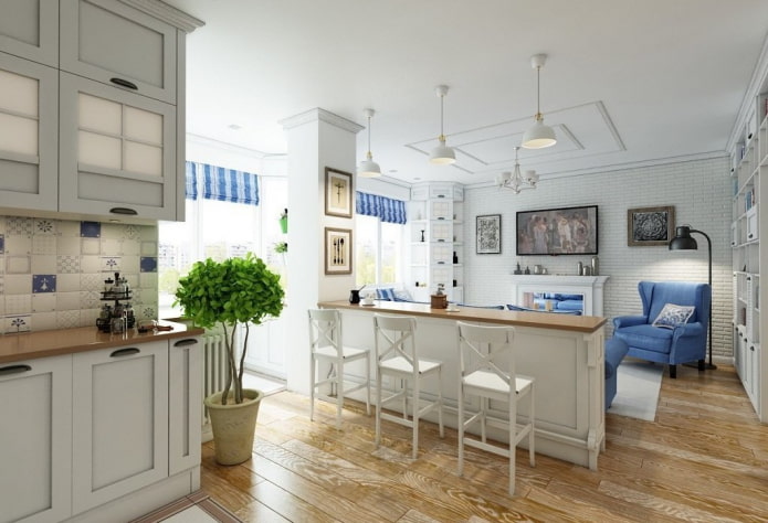 zonering van de keuken-woonkamer in Proven?aalse stijl