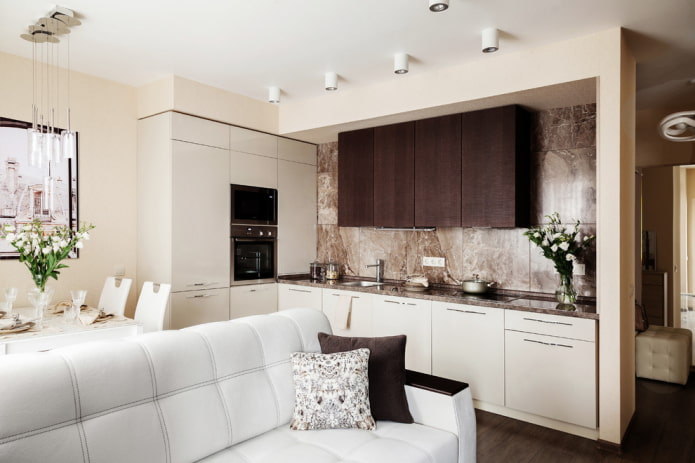 keukenset in het interieur van de keuken-woonkamer