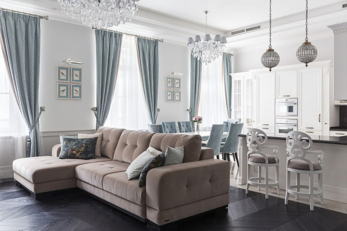 keuken-woonkamer interieur in lichte tinten