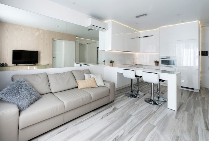keuken-woonkamer interieur in lichte tinten