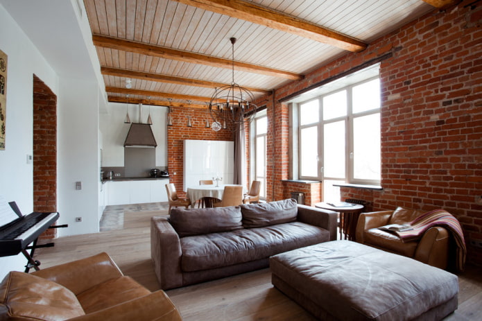 keuken-woonkamer interieur in loftstijl