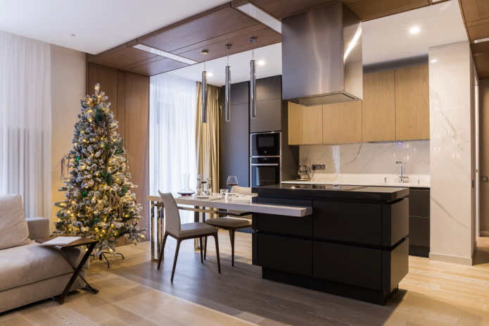keukenset in het interieur van de keuken-woonkamer