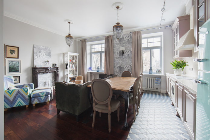 ontwerp van vierkante keuken-woonkamer
