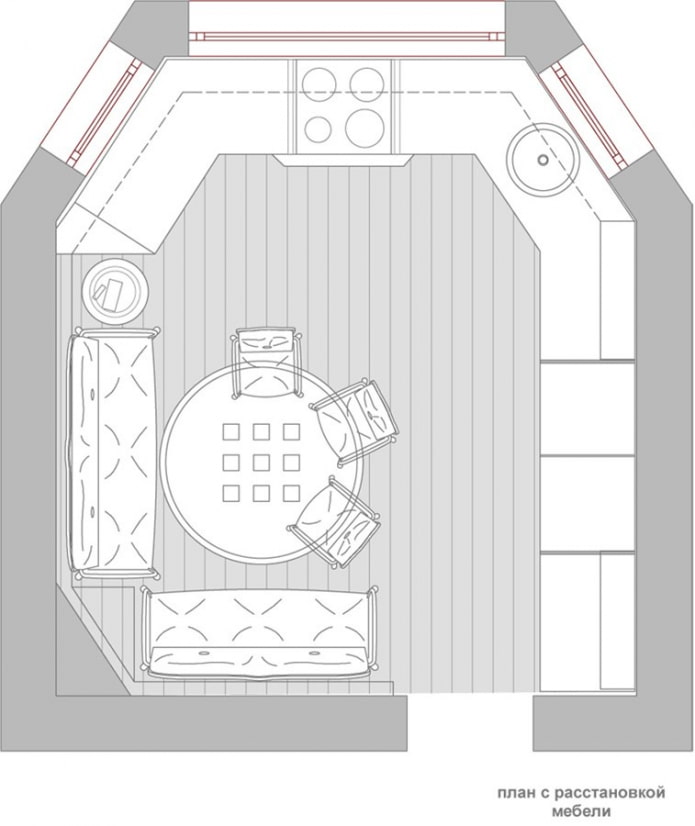 keuken-woonkamerplattegrond met een niet-standaard indeling