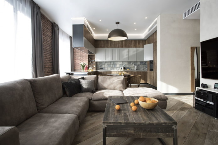 interieur van een keuken-woonkamer in een moderne stijl