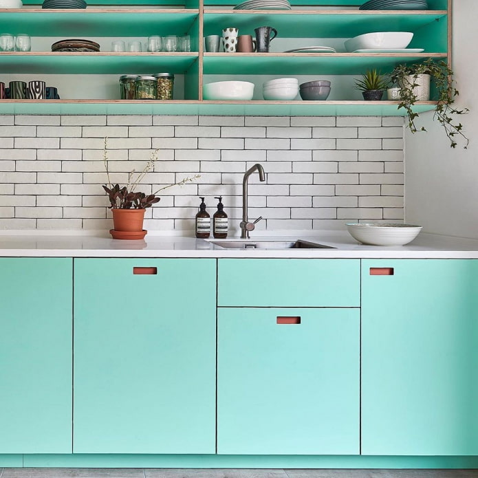 moderne mintkleurige keuken