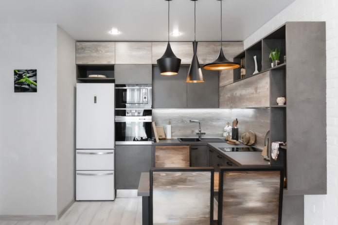 U-vormige keuken in een nis in het interieur