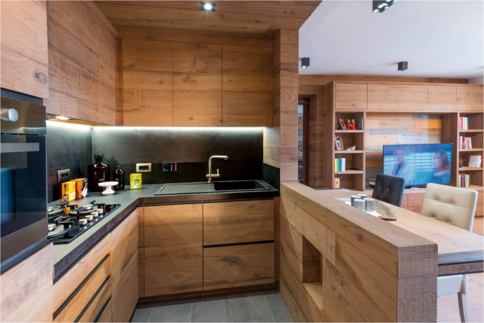 houten keuken in een studio
