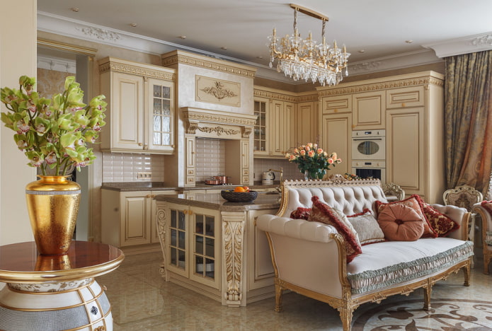 bank in het interieur van de keuken in een klassieke stijl