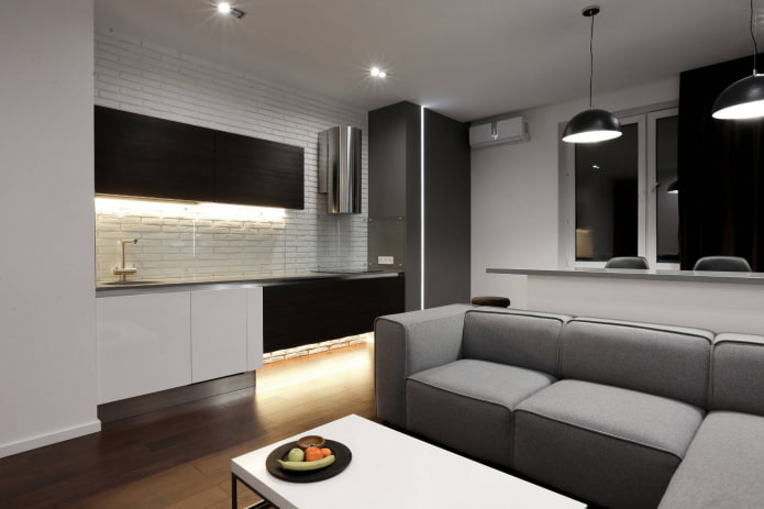 bank in het keukeninterieur in minimalistische stijl