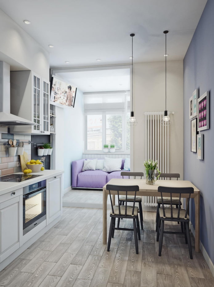bank in de keuken gecombineerd met een balkon